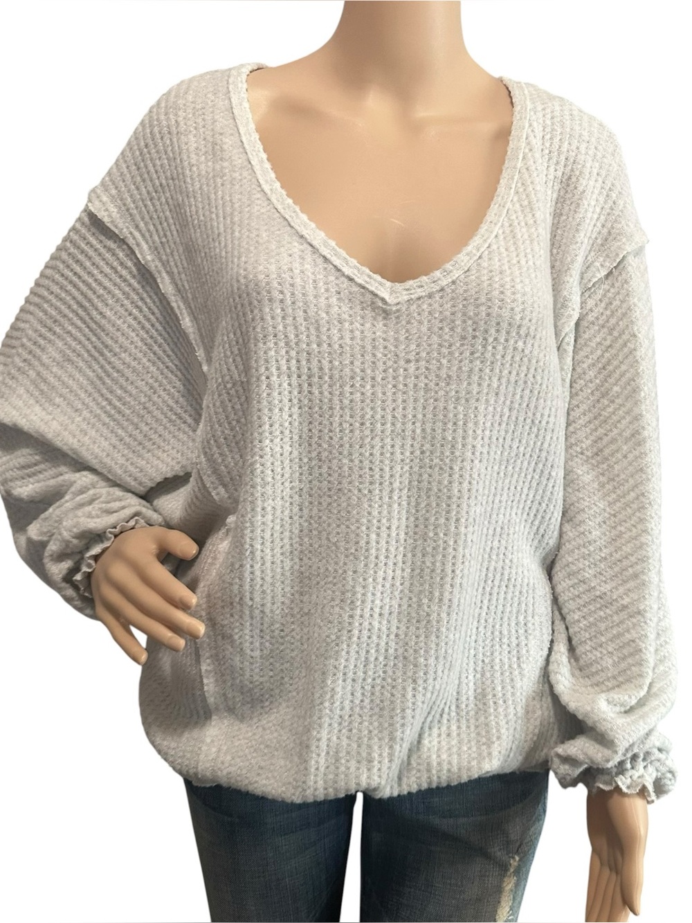 Daytrip V-Neck Waffle Knit Thermal Top Sz S Oversized